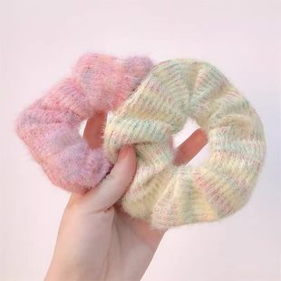 甜美软糯毛线发圈女针织圆形大肠发饰少女百搭头饰扎马尾发绳法式