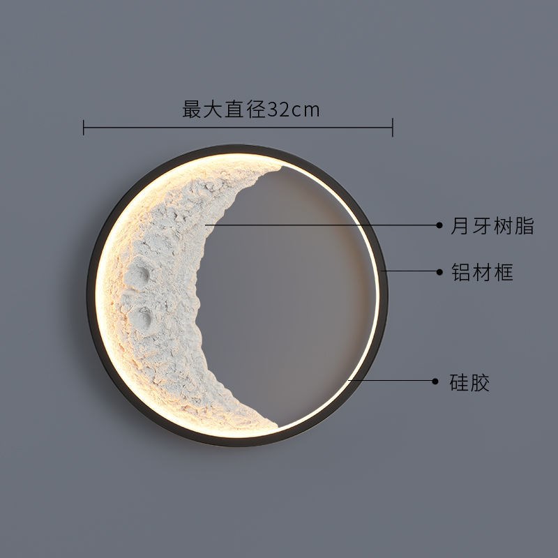 创意网红月牙灯框装饰画发光框圆形铝合金框LED灯画框灯挂墙相框图片