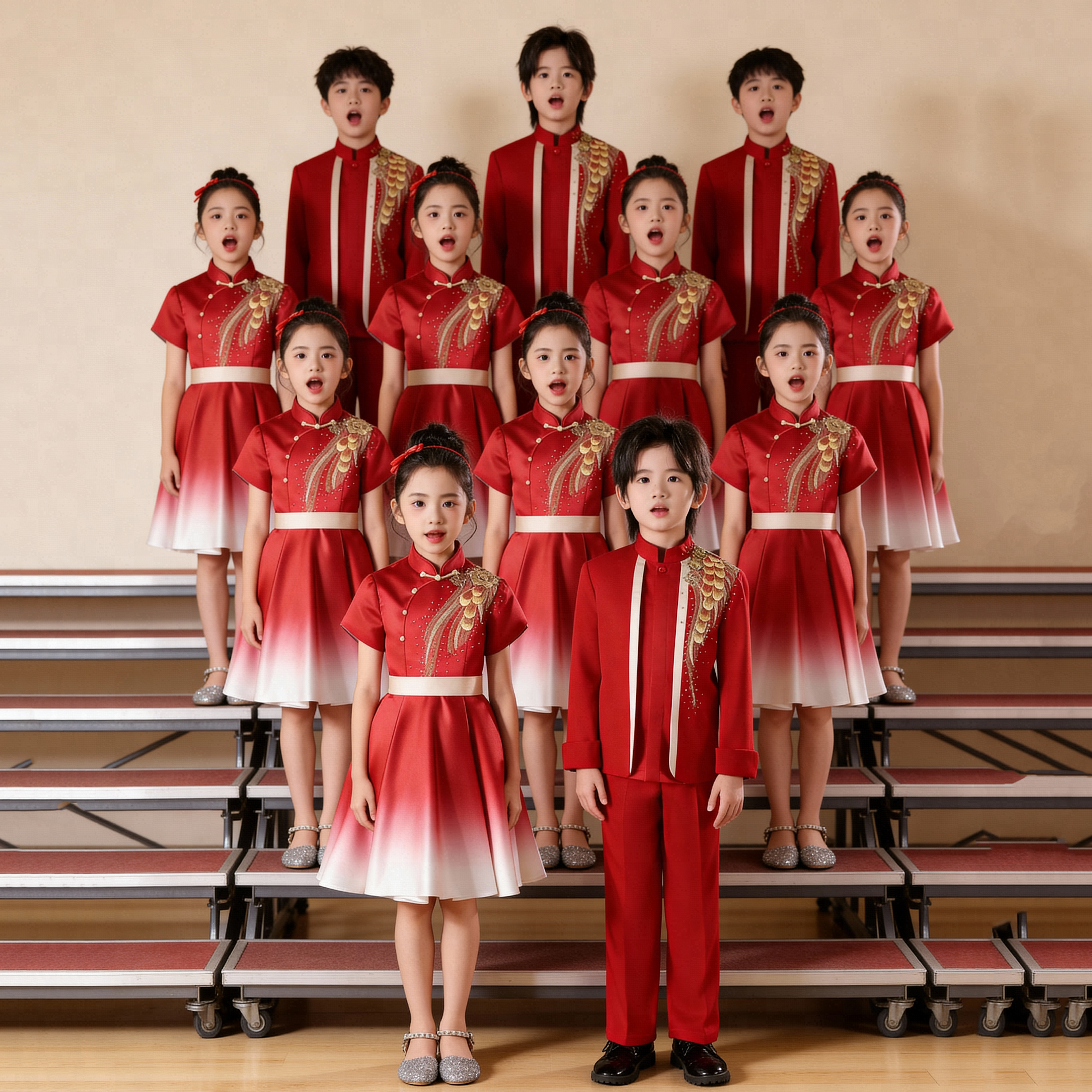 儿童合唱服中小学生合唱团中国红诗歌朗诵背诵主持人礼服演出服装