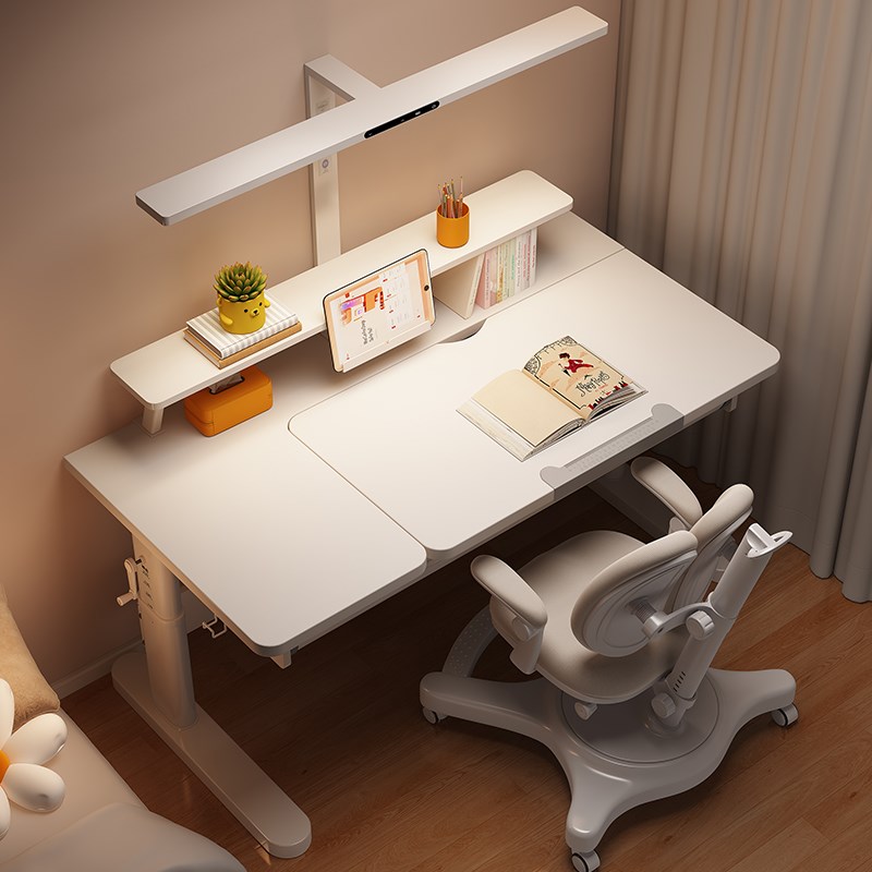 睢园儿童学习桌小学生家用大白写字课桌椅装护眼灯升降实木书桌