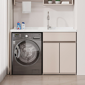 阳台洗衣柜实木阳台一体柜带搓板台盆洗衣槽滚筒伴侣柜