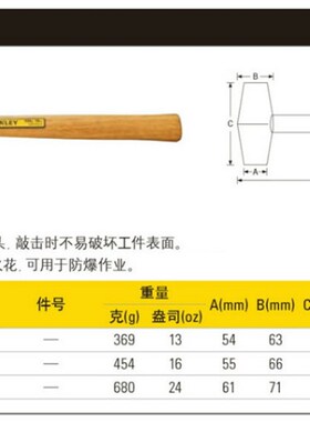 史丹利正品 木柄橡胶锤 橡皮锤 369 454 680G 57527 57516 57528