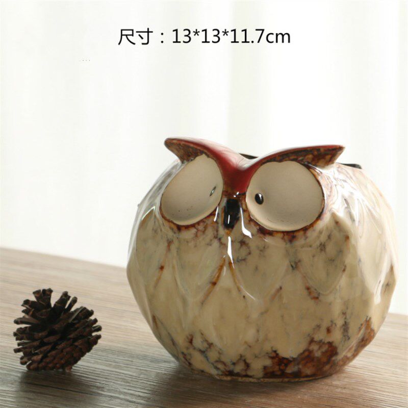 多肉花盆花器 陶瓷窑变釉花盆工艺品小鸟猫头鹰乌龟刺猬花盆