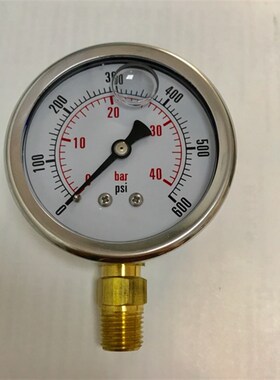 61mm压力表 外壳充液型 双刻度压力 0-40bar 0-600psi 螺纹npt1/4