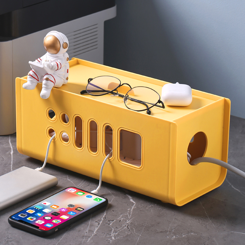 家用桌面数据线收纳盒子排插集线充电线插座电源线茶几理线器神器