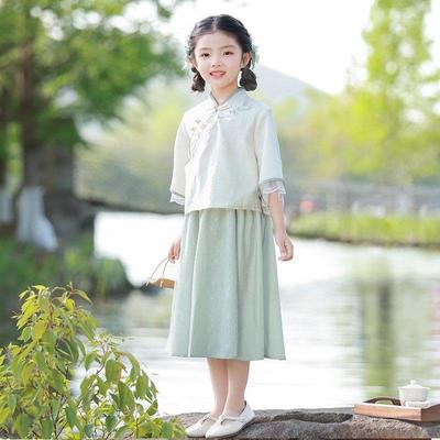 汉服女童夏2025新款儿童新中式旗袍民国风小女孩日常可穿古风套装