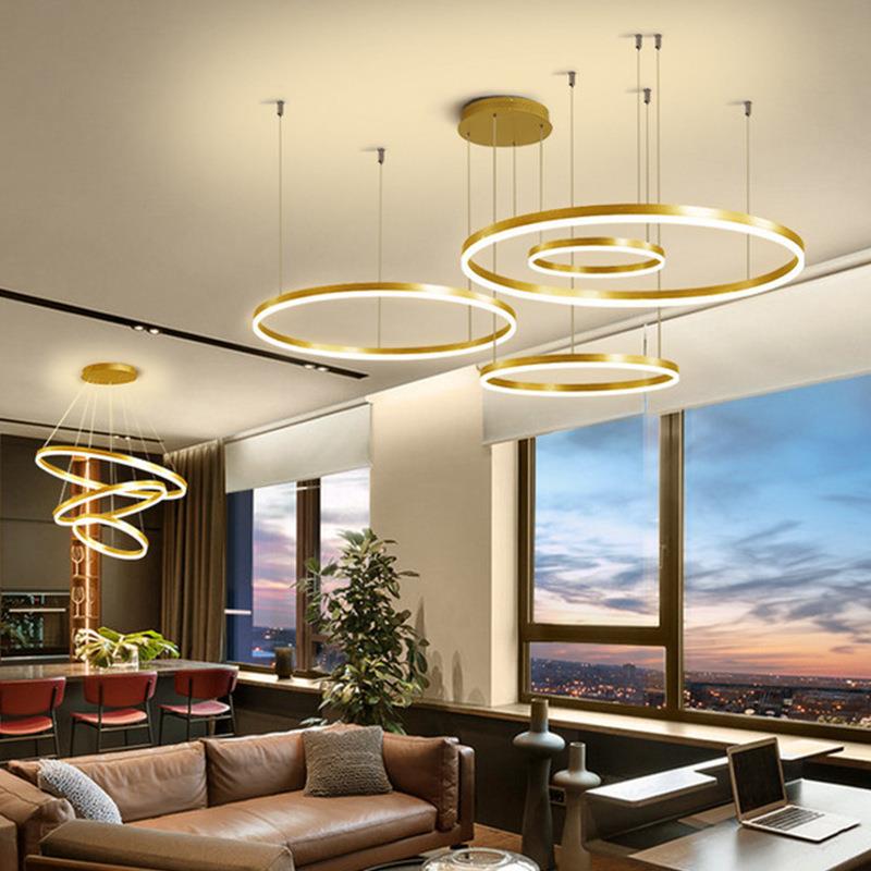 2022现代简约别墅客厅大气圆圈吊灯餐厅卧室灯酒店展厅楼梯吊灯