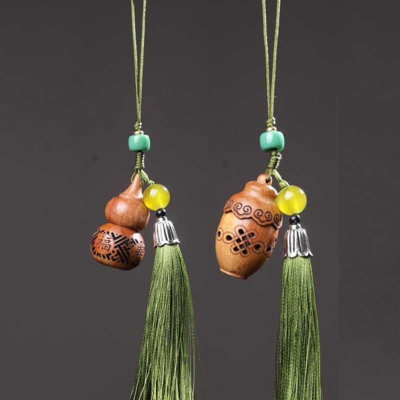 花梨木葫芦香囊扩香器福寿如意镂空宝瓶带流苏汽车挂件可开货