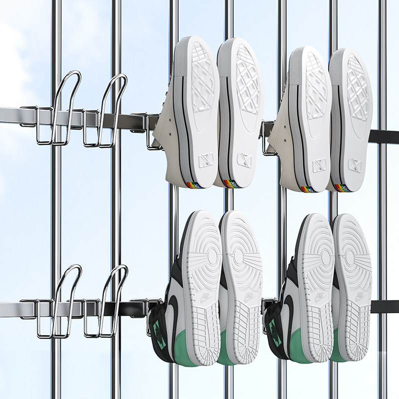 阳台晒鞋挂钩防盗窗护栏杆窗外晒鞋架窗户窗台室外晾晒晾鞋架子