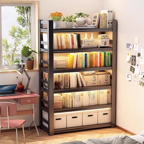 书架学生家用钢制多层落地置物架一体靠墙书柜储物柜收纳架货架子