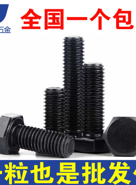 M8M10M12不锈钢304黑色外六角螺丝螺钉螺栓镀黑锌单头全牙DIN933