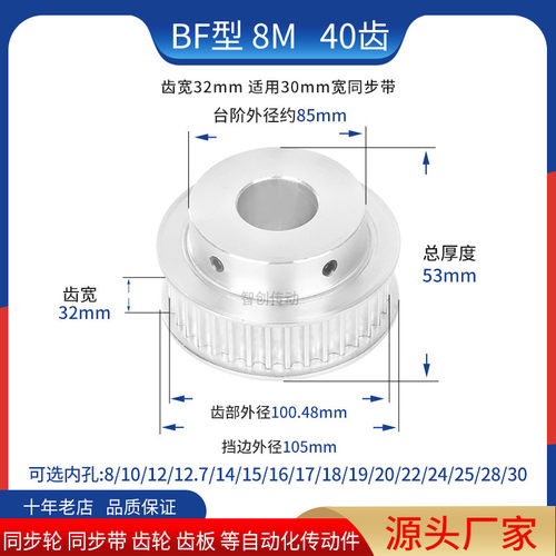 8M40齿同步齿轮齿宽32台阶BF内孔12/19/20/22/24/25/28同步带轮8M