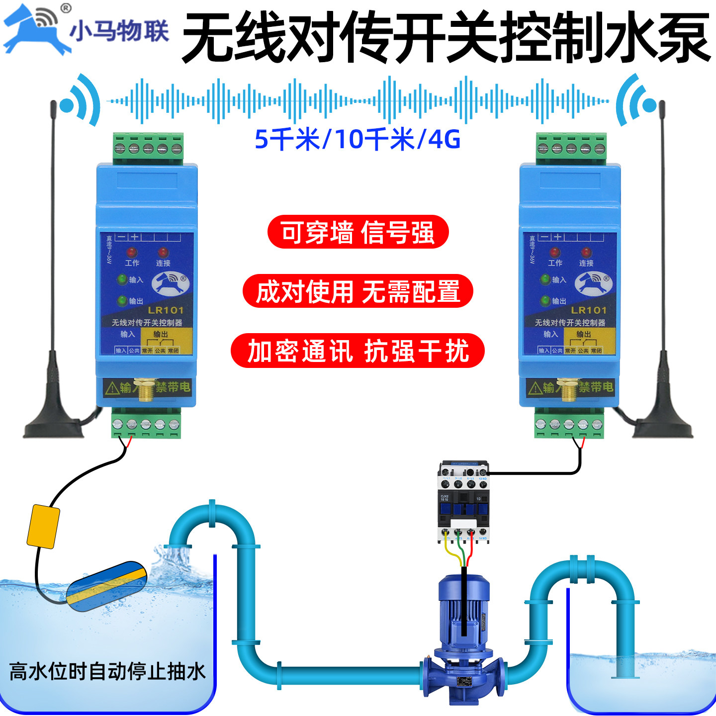 无线对传开关远程水位控制器双向反馈讯号同步传输收发模块lr101