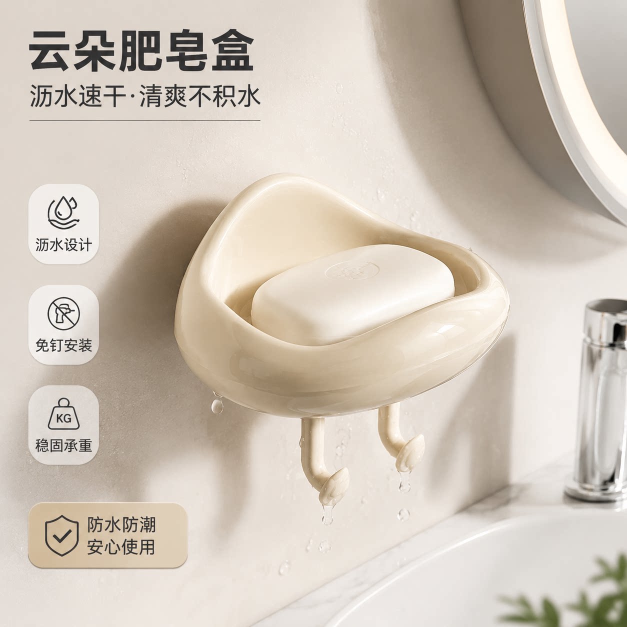肥皂盒壁挂式沥水家用免打孔云朵
