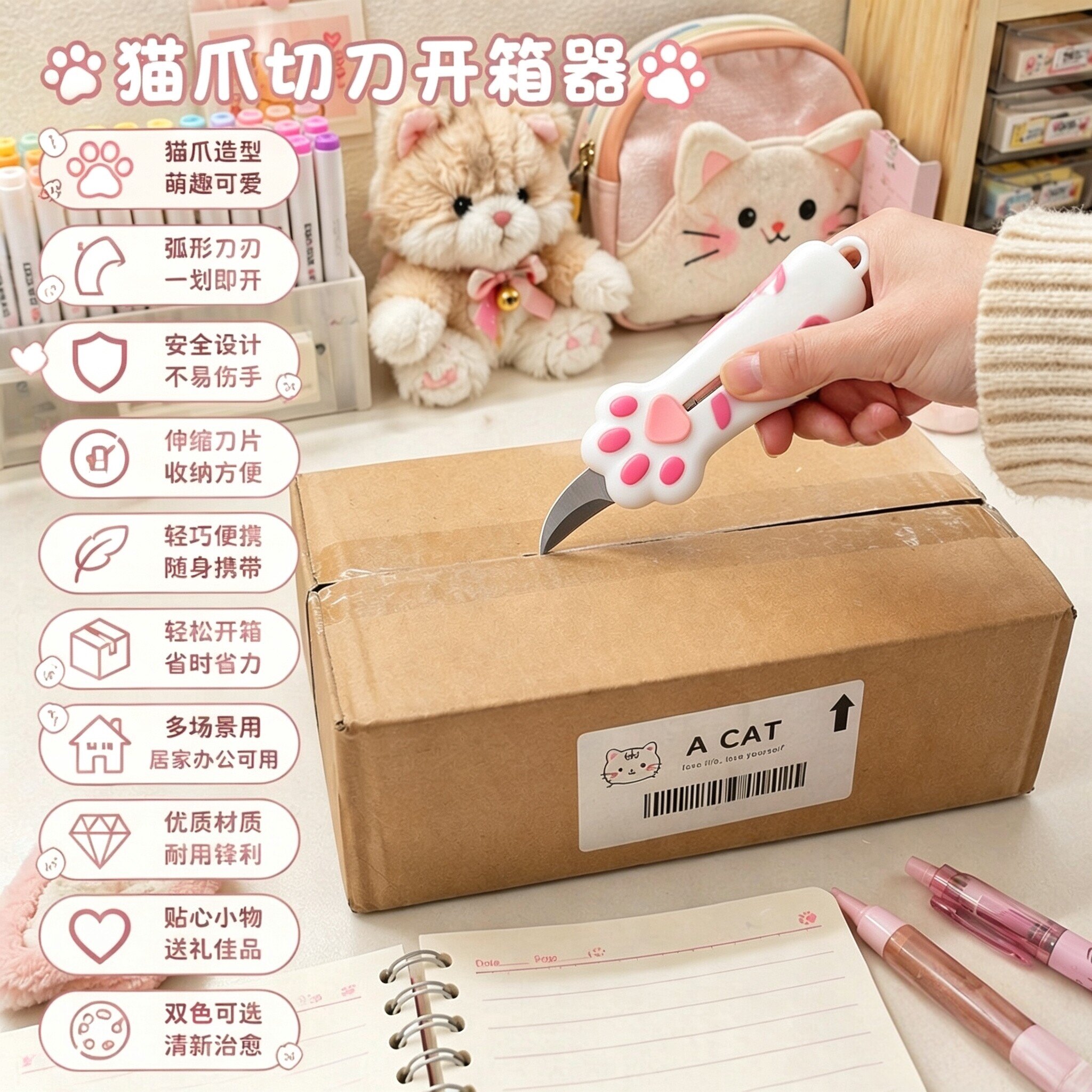 可爱猫爪切刀伸缩开箱器