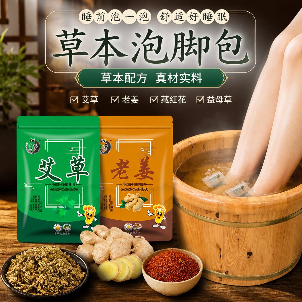 艾草艾叶藏红花老生姜益母草泡脚