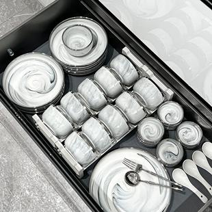 高级感大理石陶瓷碗碟家用2024新款 轻奢餐具套装 乔迁碗具碗盘高档