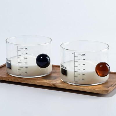 mrwater加厚耐热玻璃杯带刻度牛奶杯量杯带盖子家用微波炉早餐杯