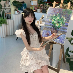 新款 减龄少女显瘦收腰气质连衣裙夏季 甜美蝴蝶结在逃公主蓬蓬蛋糕