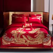 悠仙居家纺 龙凤红色结婚四件套新婚婚庆六件套刺绣婚嫁喜被床品