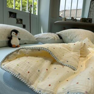 A类母婴彩色波点蓝色皱皱双层纱夏凉被四件套空调被子夏季薄被子