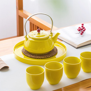 陶瓷茶具滤网花茶壶单壶冲茶器 青瓷大号提梁壶家用过滤泡茶壶中式