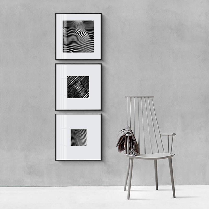 现代黑白摄影组合装饰画几何抽象线条建筑楼梯工业风挂画摄影画图片