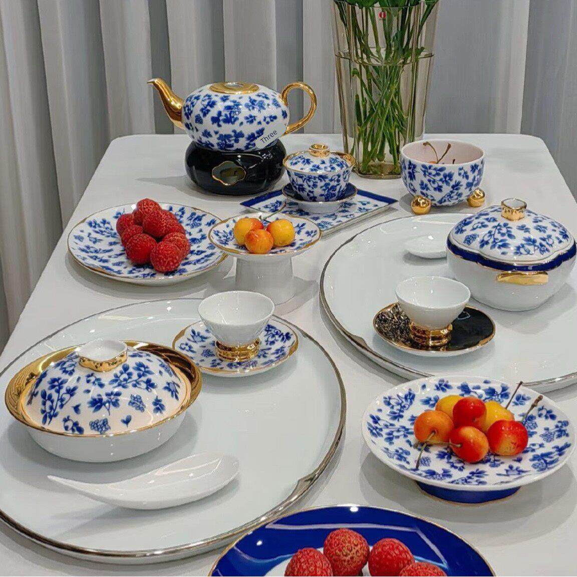 国丽固LEGLE法青花盘进口覆古花色餐碗调料碟欧式青花瓷中式餐具