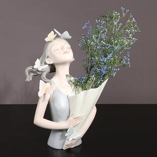 现代简约蝴蝶捧花女孩客厅茶几装饰品餐桌酒柜电视柜摆件结婚礼物
