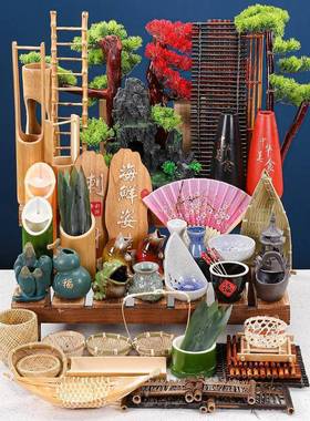 刺身装饰品摆件日式烤肉竹排摆盘酒店海鲜姿造盘饰冷菜点缀小摆件