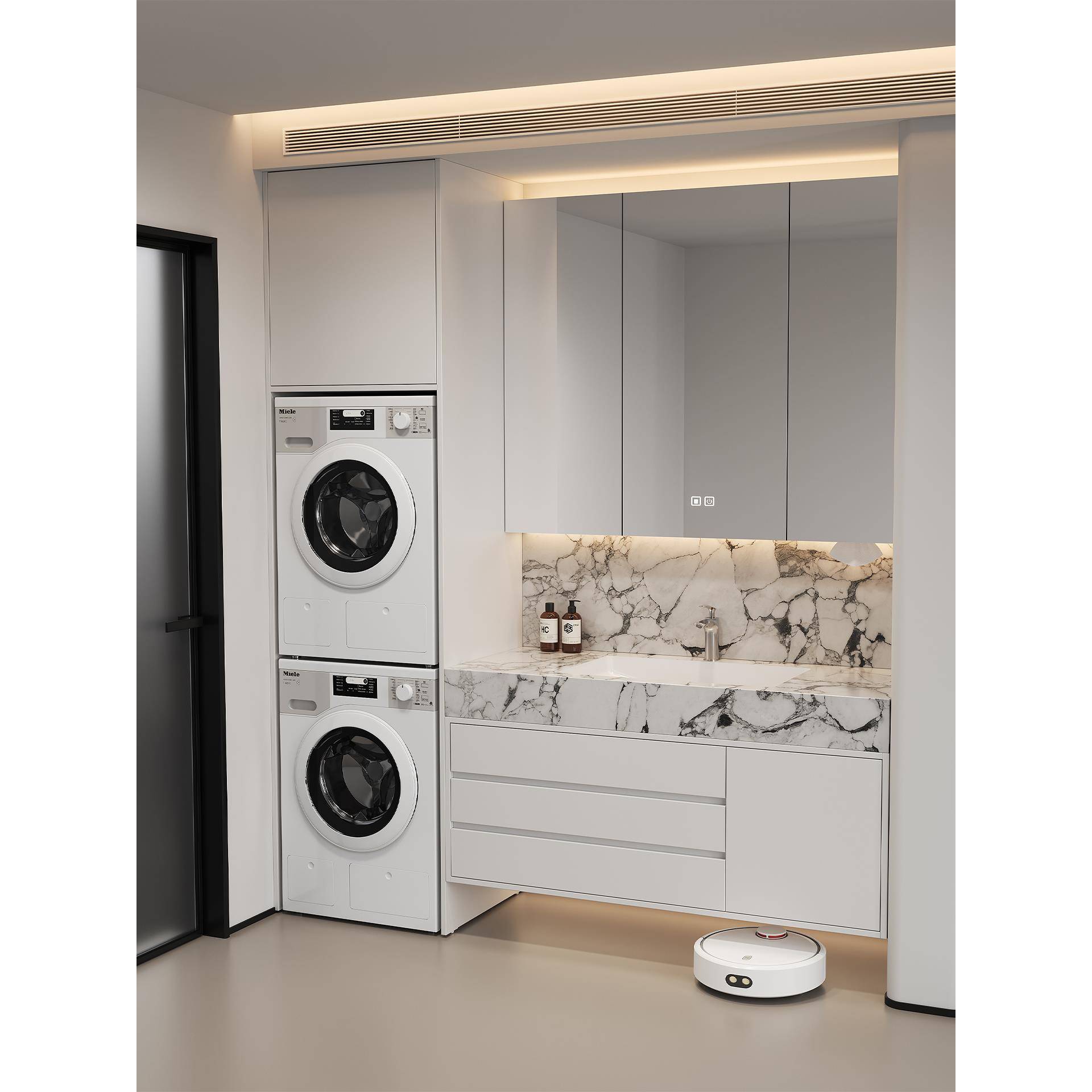 洗烘套装双层洗衣机浴室柜洗漱台洗脸盆一体柜组合阳台叠放双机柜