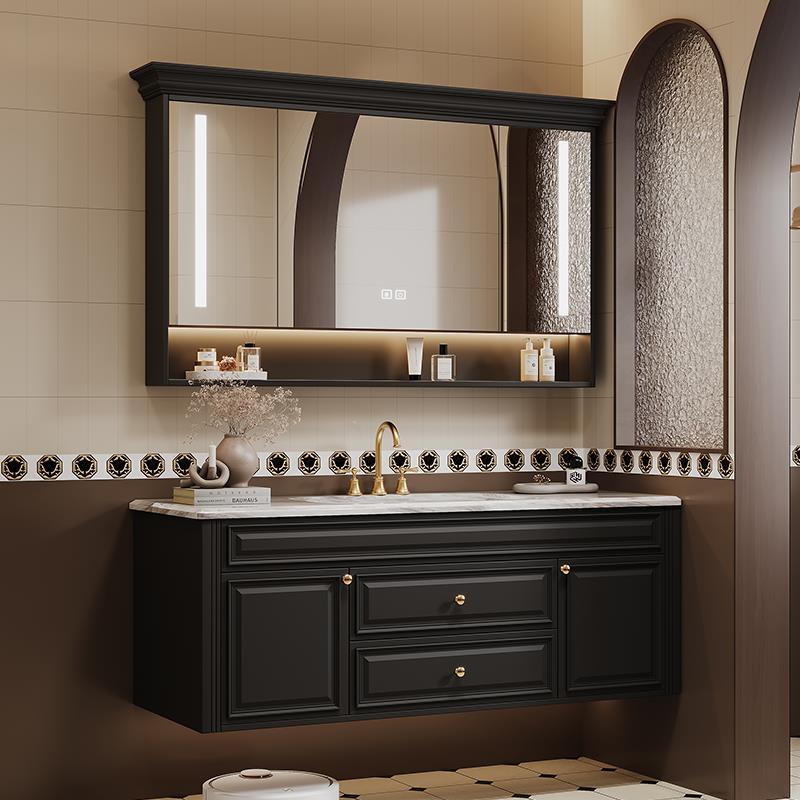 橡木法式复古浴室柜组合卫生间洗漱台洗手盆柜智能镜柜美式卫浴柜