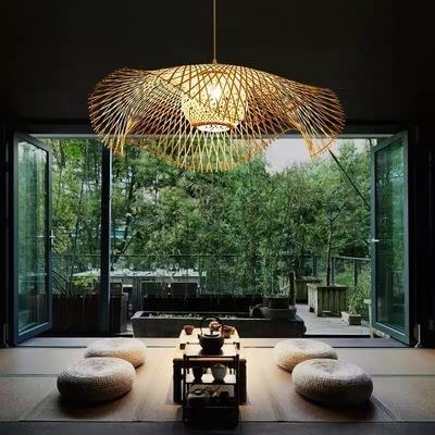 创意荷叶竹编灯新中式茶室民宿禅意吊灯日式餐厅火锅店茶楼造型灯