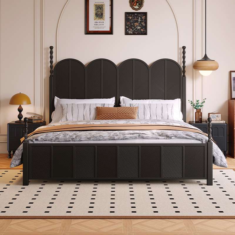 法式复古实木床简约樱桃木色1.8米艾米双人床主卧黑色1.5米单人床