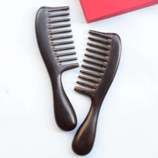 木梳子女刻字头皮按摩宽齿梳木头卷发梳子 手柄黑檀木梳子实木