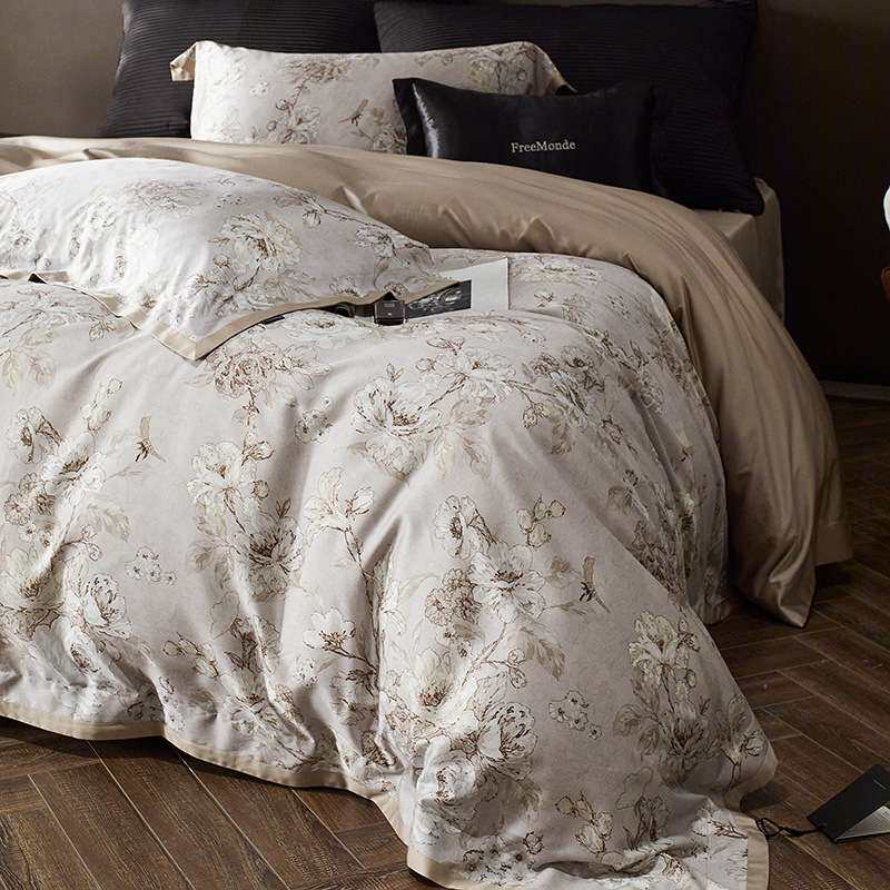 1轻奢高级感100S天丝棉四件套数码印花被套床单欧式样板间床上用