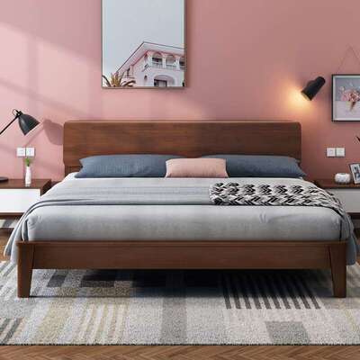 现代简约1.2米主卧双人床 出租房经济型实木床1.5米床橡胶木床