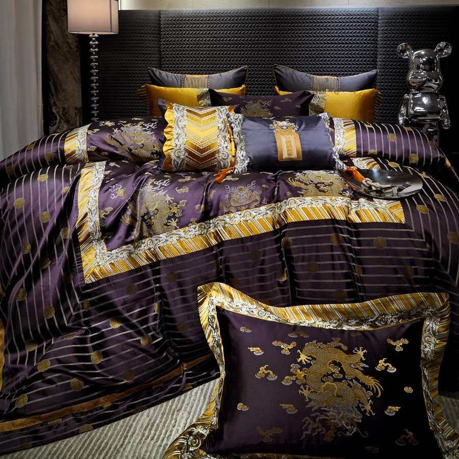 亦莱莎欧式宫廷风高精密锦缎四件套 刺绣提花被套高档床上用品