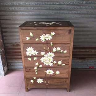 新中式卧室家具全樟木实木五斗柜纯手绘收纳储物鞋柜五斗橱柜整装