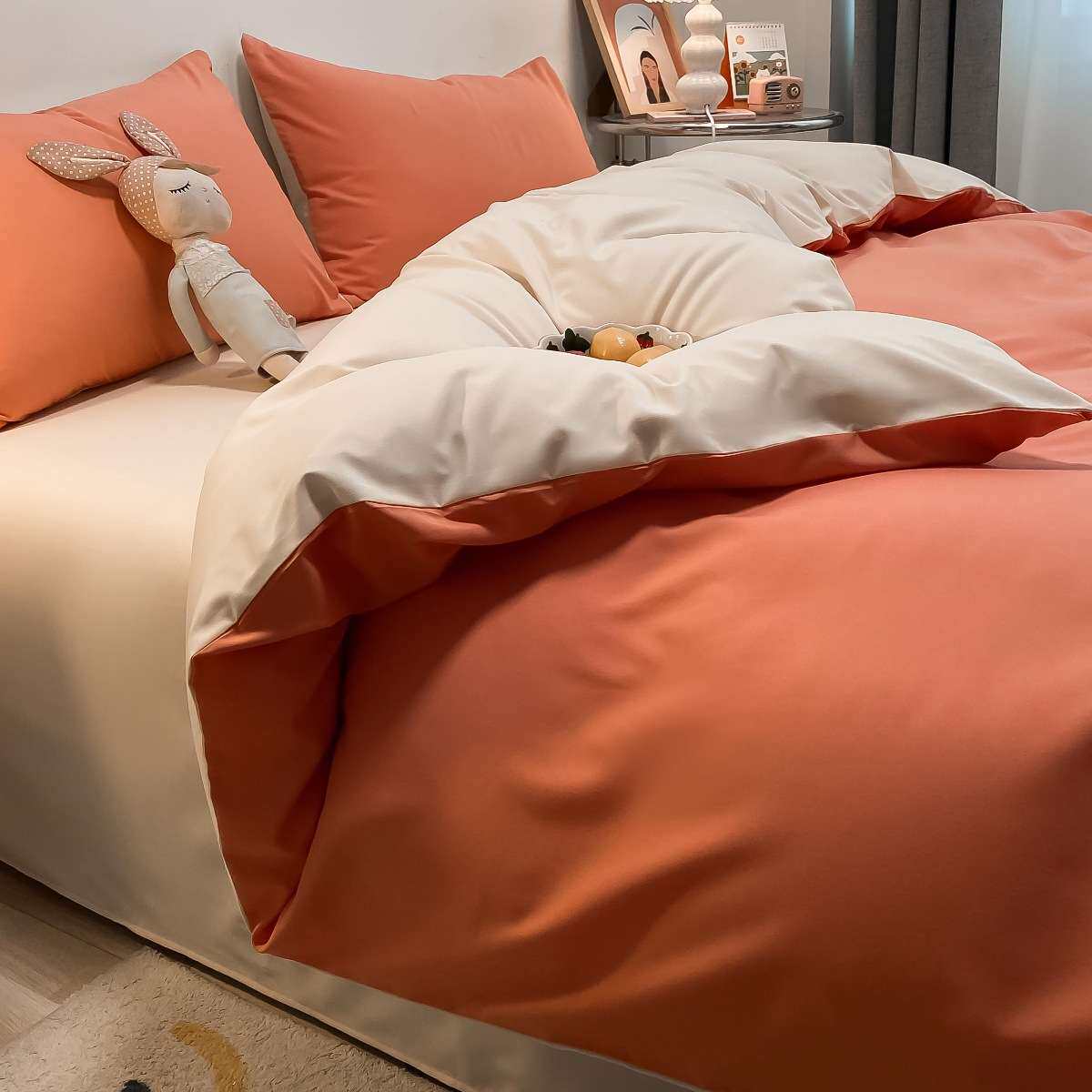 灰色简约男士四件套带被芯枕芯六七件套床上用品被褥套装学生单人