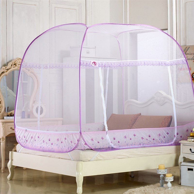 金艺嘉 免安装蒙古包蚊帐1.8米三开门方顶拉链钢丝魔术折叠1.5米