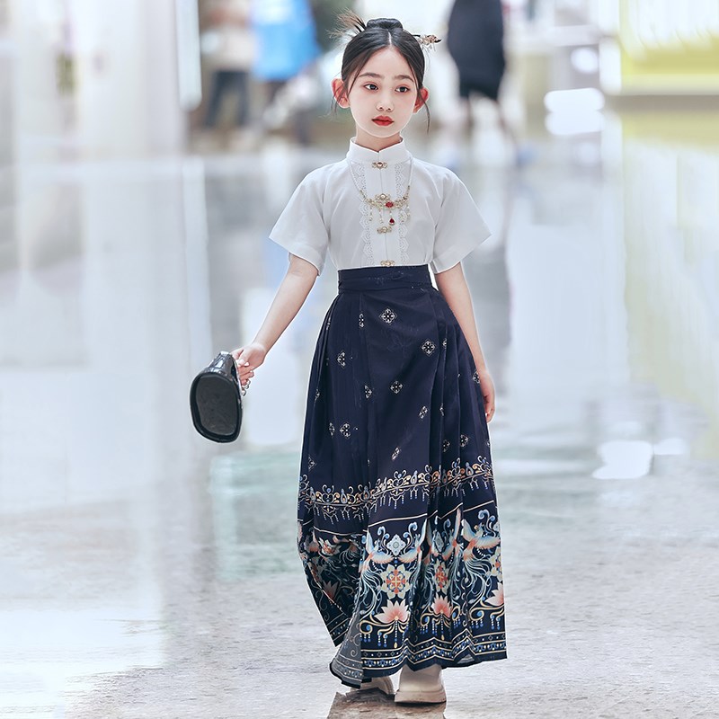 女童马面裙夏季儿童短袖汉服中国风明制唐装小女孩古风半身裙套装