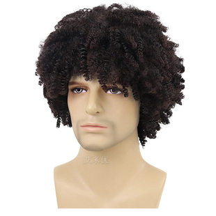 男士假发小卷嘻哈风Hip hop鸡窝头短卷发黑人化纤头套蓬松爆炸头