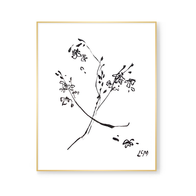 必画极简工笔黑白树枝素描简笔装饰画铝合金外框挂画客厅书房壁画图片
