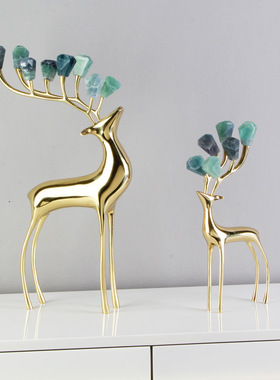 北欧轻奢招财铜鹿纯铜摆件家居饰品黄铜装饰品客厅电视柜玄关摆件