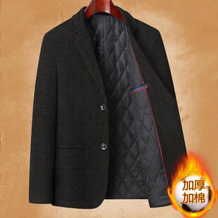中年男士西装毛呢子外套秋冬季加棉加厚款爸爸装中老年雪尼尔西服