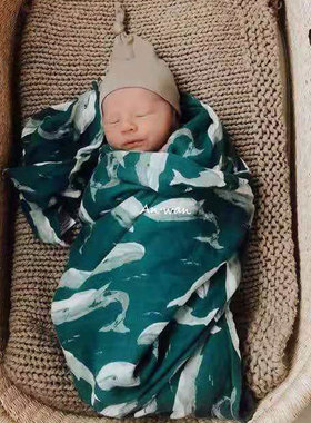 安晚 婴儿纱布包巾双层夏季超薄新生儿襁褓巾宝宝盖毯竹棉