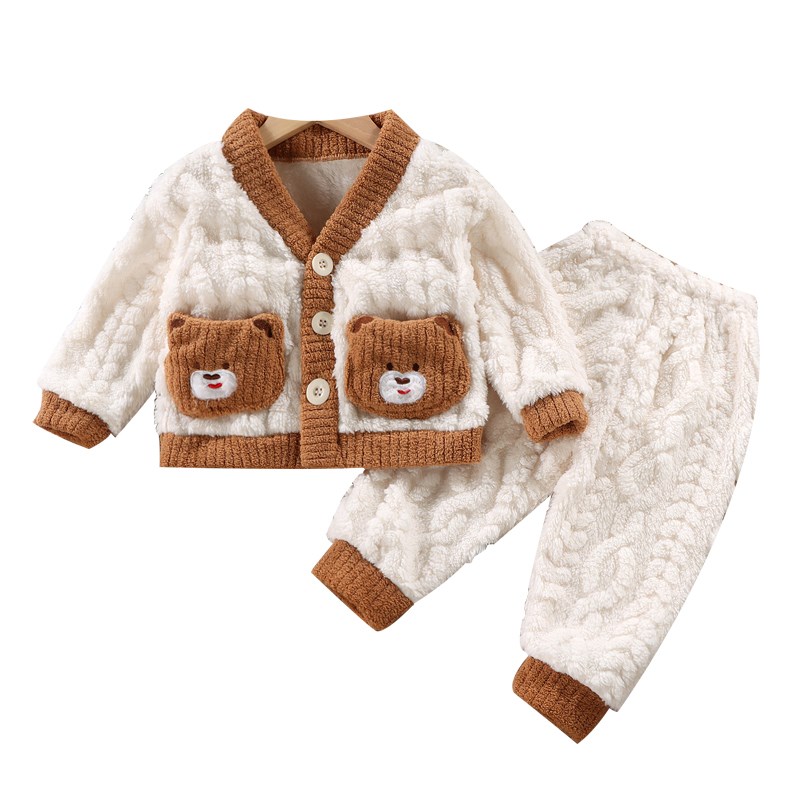 儿童秋冬款睡衣套装宝宝分体女童加厚法兰绒冬季男童珊瑚绒家居服