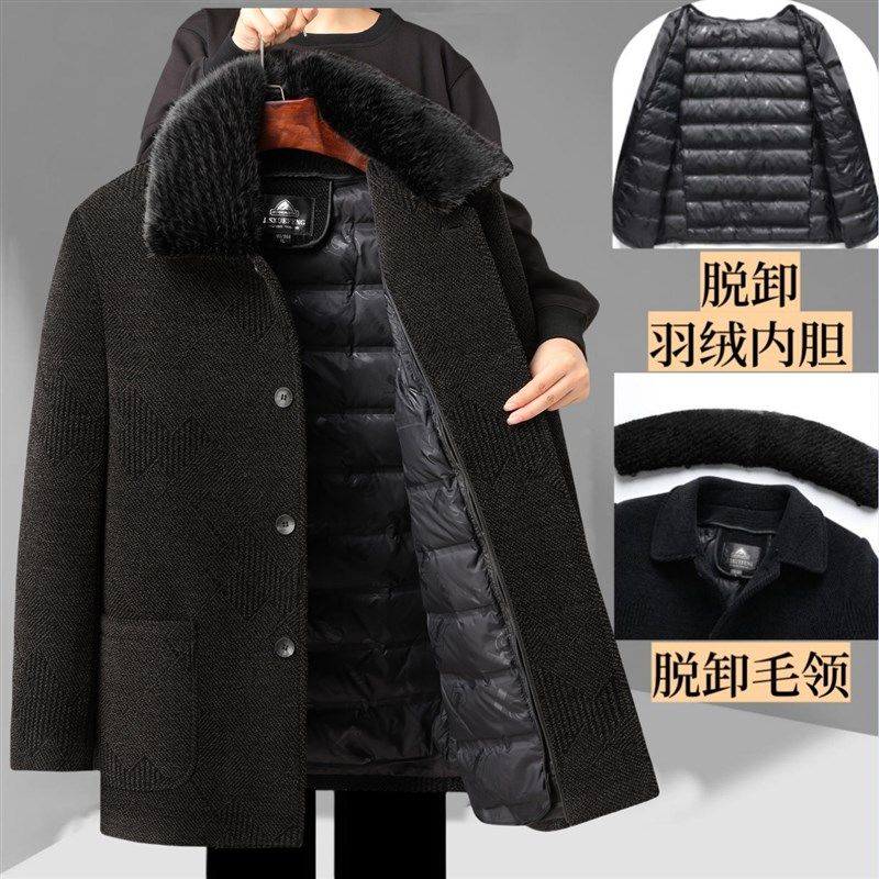 爸爸冬装外套雪尼尔中长款羽绒棉服中老年人男夹克父亲秋冬季大衣