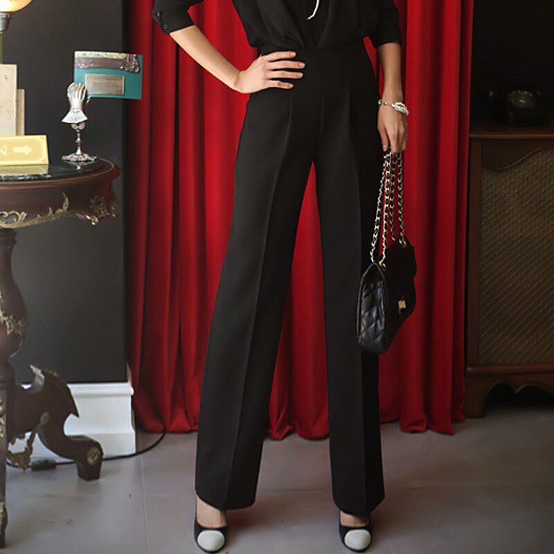 白色侧拉链西裤女长裤夏季超高腰裤子直筒阔腿西装裤正装显瘦职业